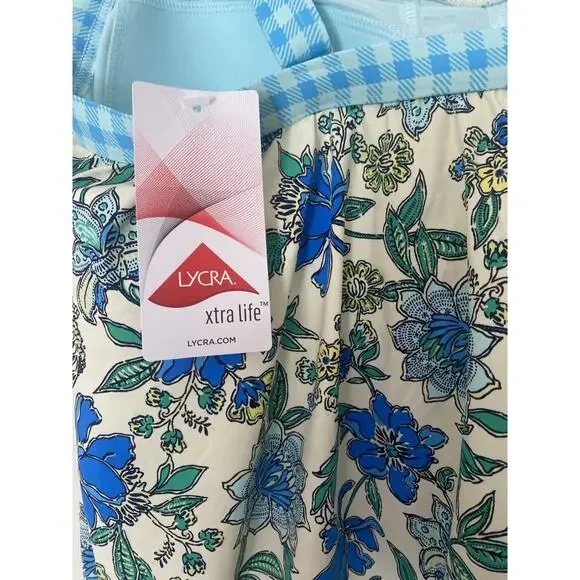 Lands' End Women's Floral Check Tankini Bathing Suit Top 8 D - Picture 5 of 13